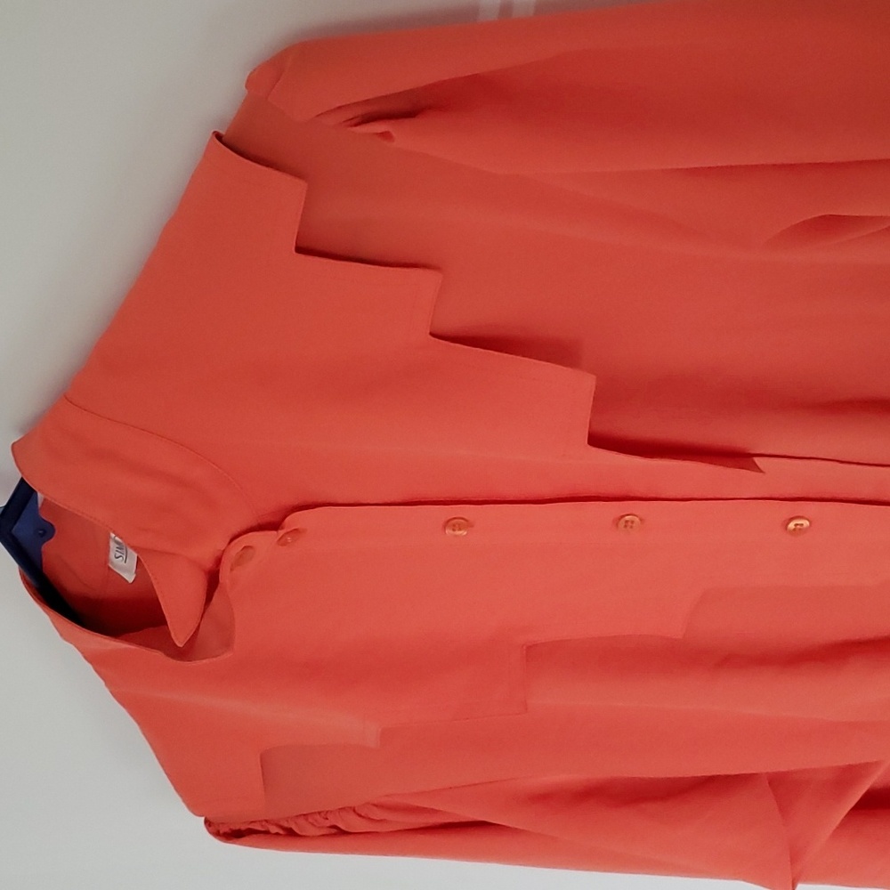 VTG Simon Chang Orange Blouse – Geometric Lapels 80s 90s Office Pop